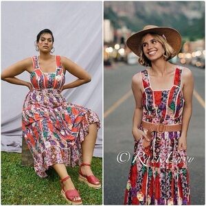 Anthropologie Red and Purple Floral Dress